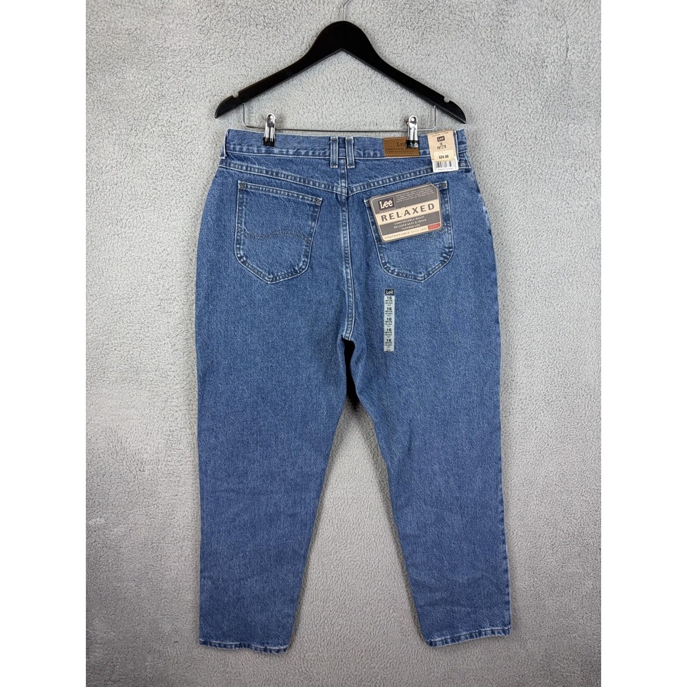 Lee Jeans Womens 16 Petite Blue Relaxed High Rise Tapered Pepper Stone Denim New - Picture 2 of 10